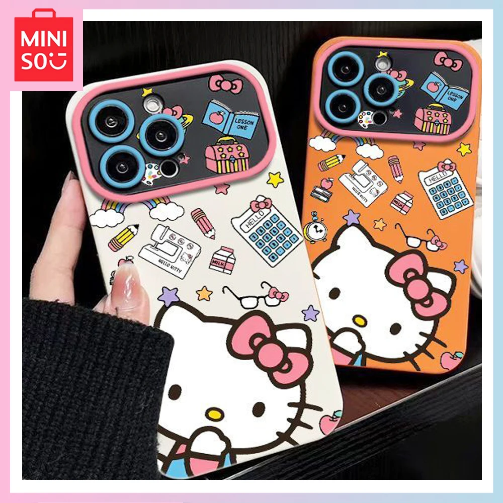 

2023 New Miniso Hello Kitty Cartoon Cute Big Window Iphone13Promax12Pro All-Inclusive Anti-Drop Scrub Soft Adhesive Phone Case