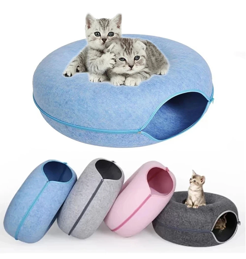 

Donut Cat House Basket Felt Pet Cat Tunnel Cave Nest Beds Funny Interactive Game Toy Cats Bed for Small Dogs Puppy Pets Supplies