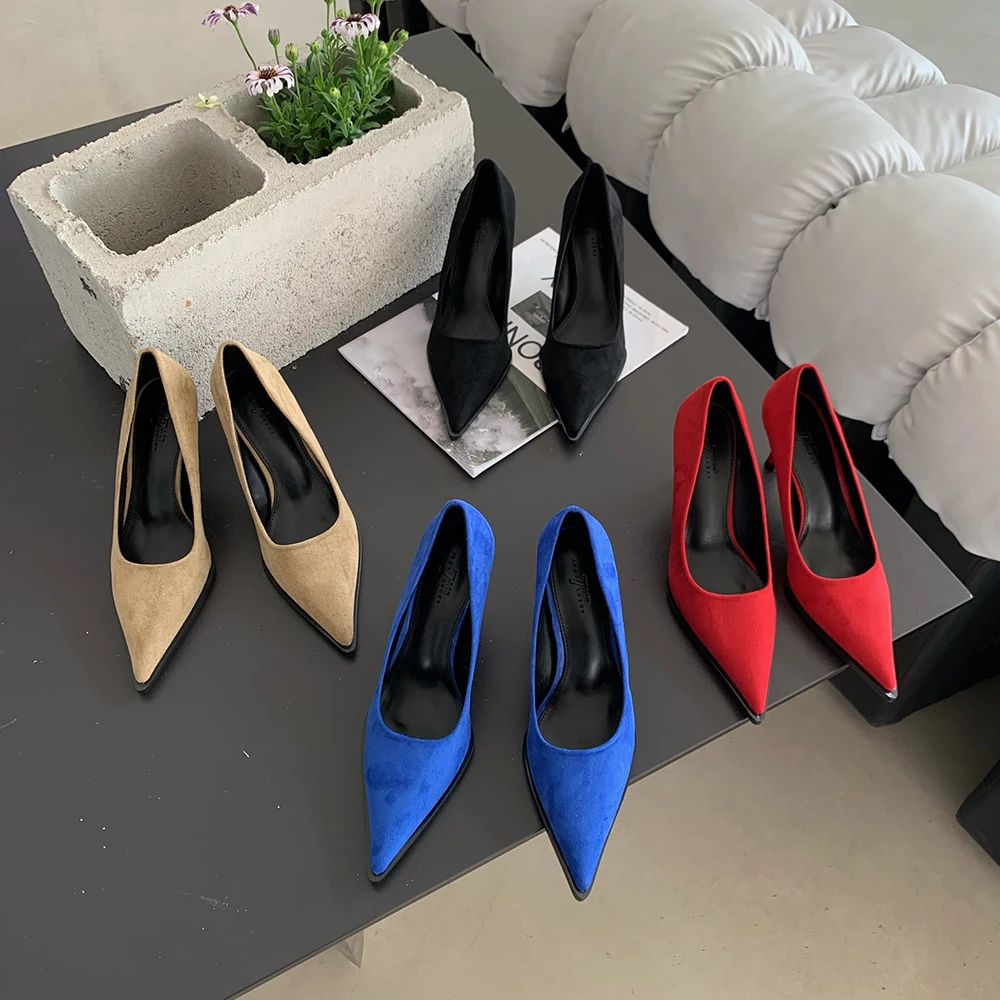 

Black/Brown/Red/Blue Women Pumps Pointed Toe Office Shoes Thin High Heels Party Pumps Shallow Slip On Fashion Pumps Shoes Woman