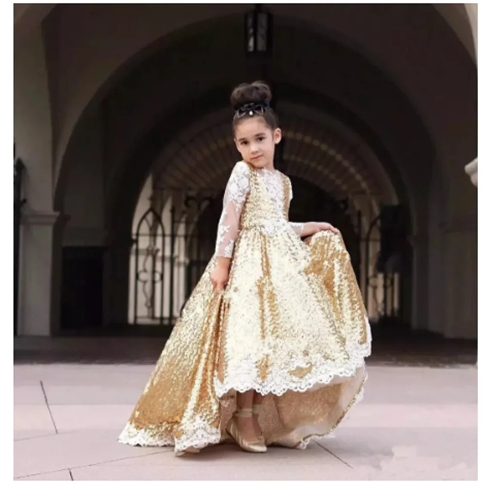 

Кружевное платье с V-образным вырезом и золотыми блестками для девочек