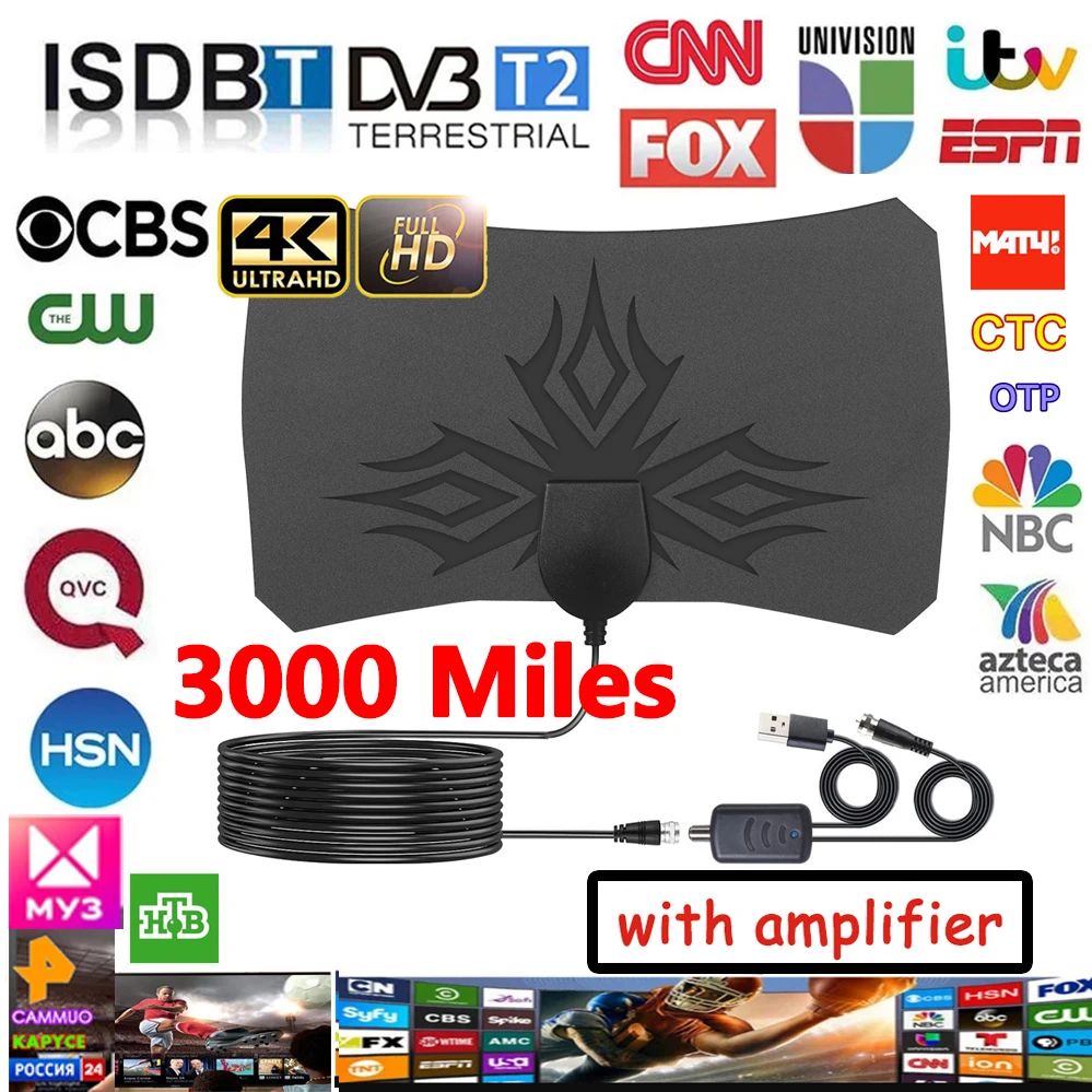 

Kebidumei 8K 4K 3000 Mile outdoor tv antenna Dvb T2 with Amplifier Digital VHF UHF Booster Aerial 1080P for Car Antenna smart Tv