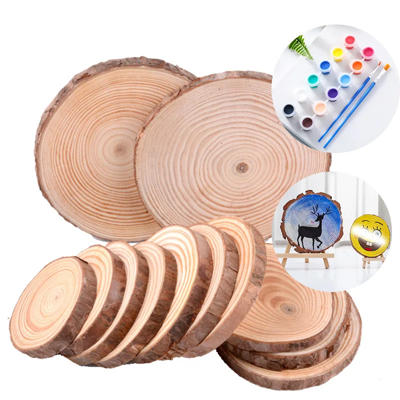 

3-16cm Thick Natural Circular Pine Wood Unfinished Wooden Blank Log Disc with Bark DIY Crafts Rural Wedding Party Decor Painting