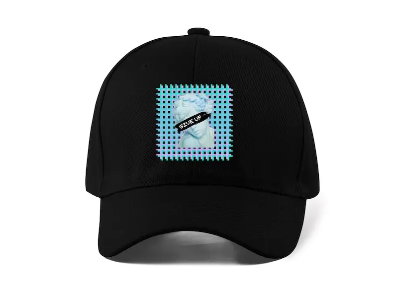 

Vaporwave Just Give Up Statue Art Unisex Dtf Printed Baseball Cap Dad Hat Sport Cap