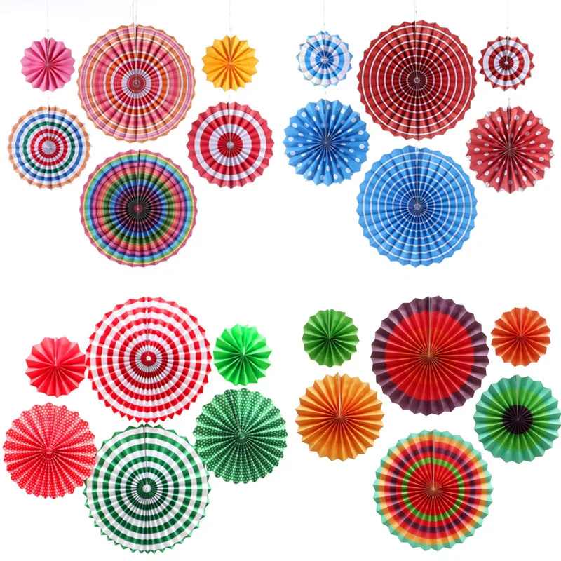 

6pcs Flower Paper Fan Single Layer Round Paper Fans For Wedding Birthday Christmas Party Decoration Home Hanging Ornaments
