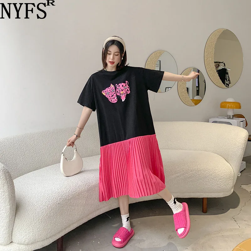 NYFS-Vestido largo con estampado de cabeza de tigre para mujer, traje de algodón de talla grande, moda coreana, 2022