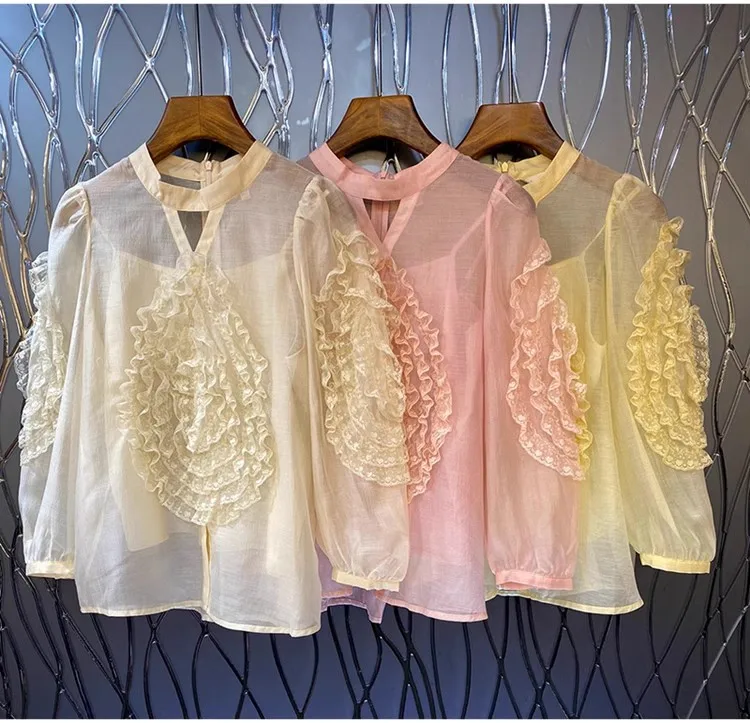 Блузка Женская осенне-зимняя с оборками и длинным рукавом 2023