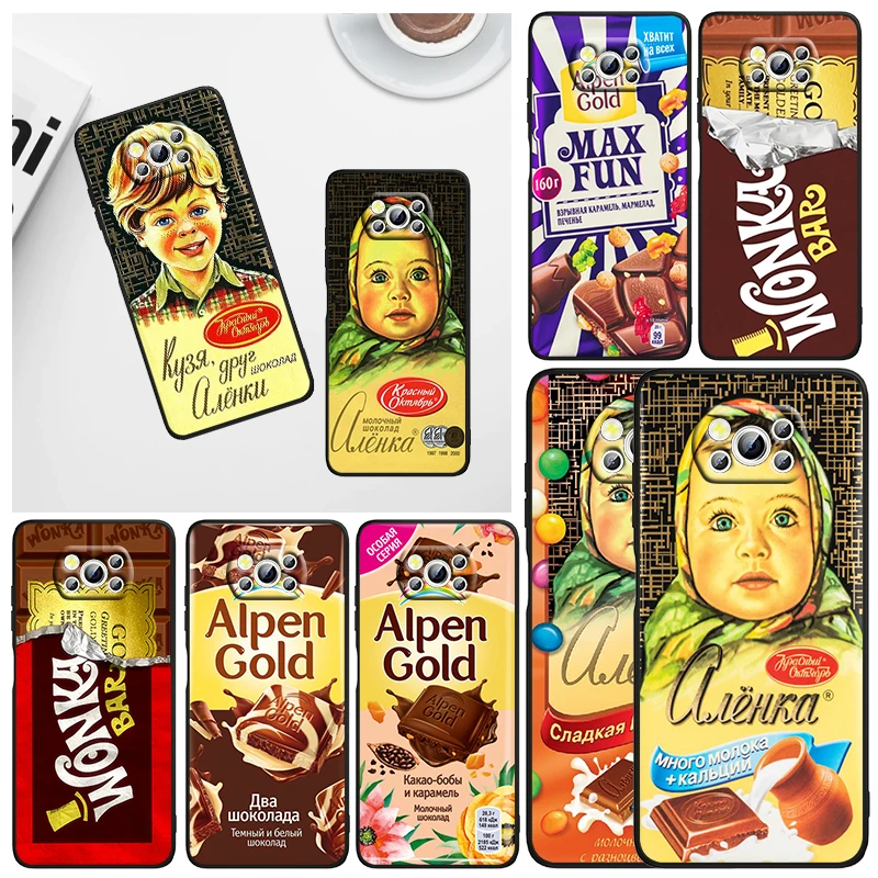 

Alenka bar wonka chocolate Phone Case For Xiaomi Mi Poco X5 X4 X3 NFC F4 F3 GT M5 S M4 M3 M2 C50 Pro C3 5G Black Cover