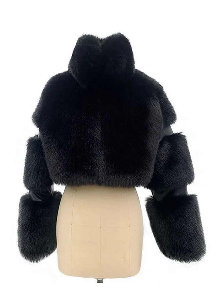 

Женская укороченная куртка из искусственного меха, с отложным воротником и длинным рукавом