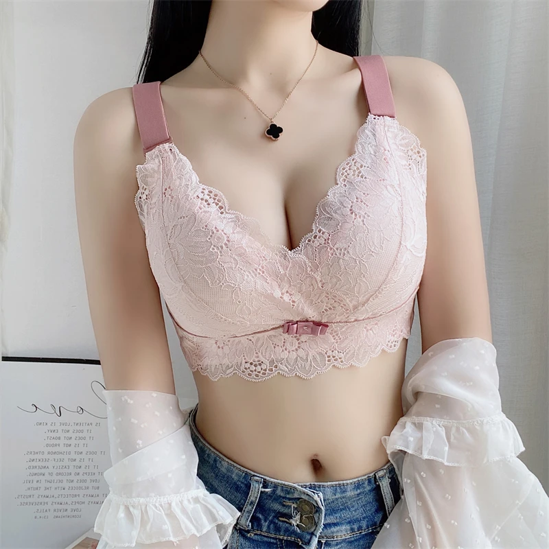 

Large size underwear summer thin section no steel ring to receive auxiliary breasts big breasts show small gather breathable bra