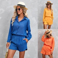 womens summer new long sleeve shorts casual suit