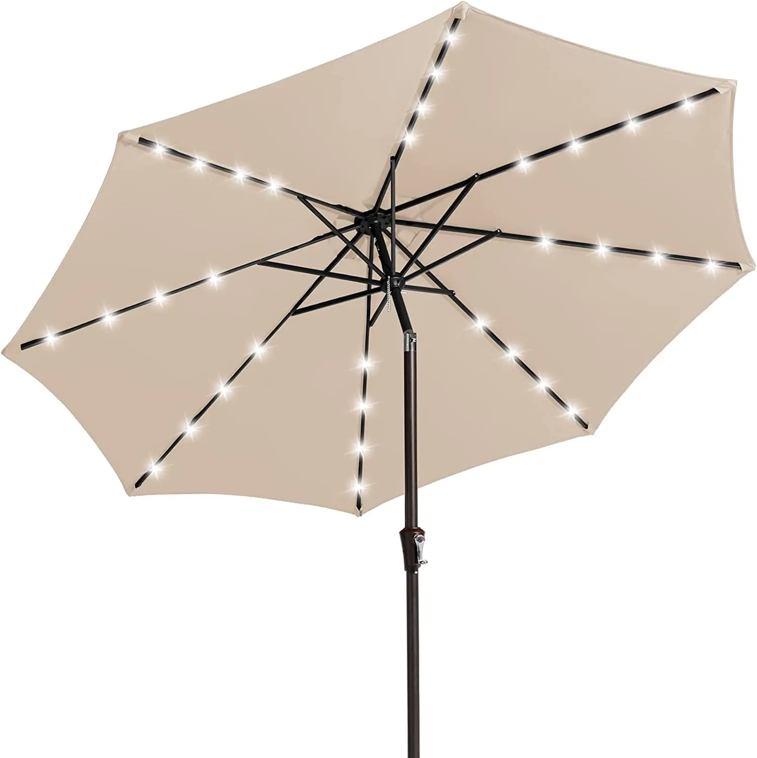 

POPTOP 9FT LED Lighted Patio Umbrella, Solar Outdoor Umbrella, Tilt Table Umbrella for Pool, Deck & Yard (Beige)