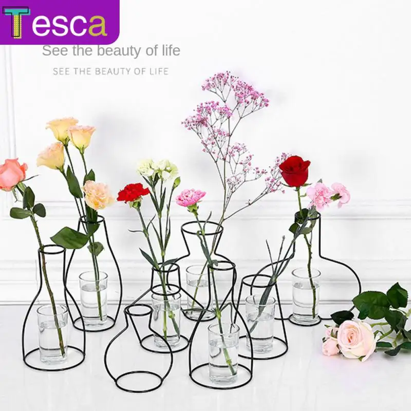 

Home Decor Dry Fresh Flower Arrangement Nordic Styles Black Retro Iron Line Ornaments Without Bottle Modern Flower Vase Holder