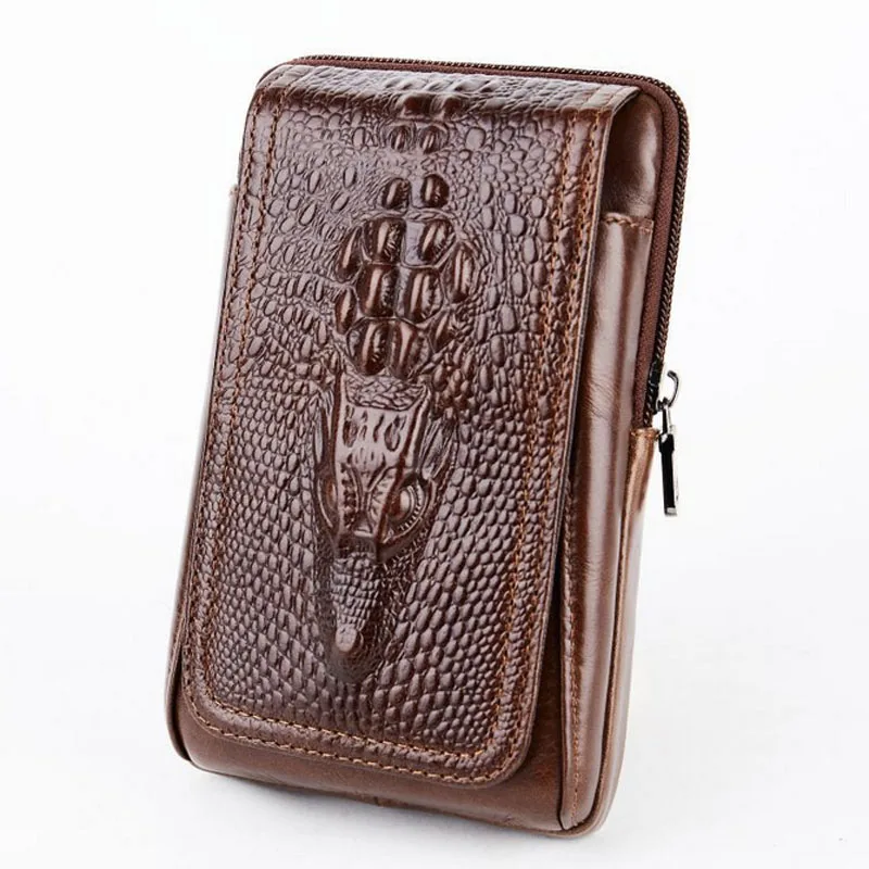 

New Men Genuine Leather Crocodile Grain Vintage Phone Cover Case skin Hip Belt Bum Fanny Pack Waist Bag wallet