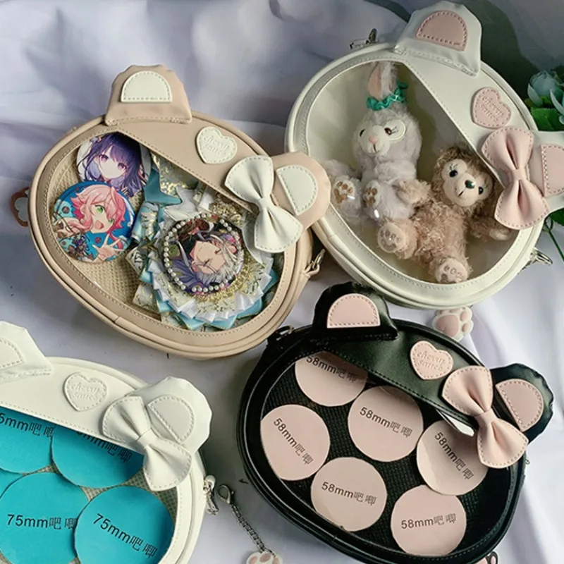 

Patchwork Bow Crossbody Bag New Trendy Ita Bag 2023 All Match Cute Bear Kawaii Shoulder Bag PU Transparent Pack Bolsa Mujer