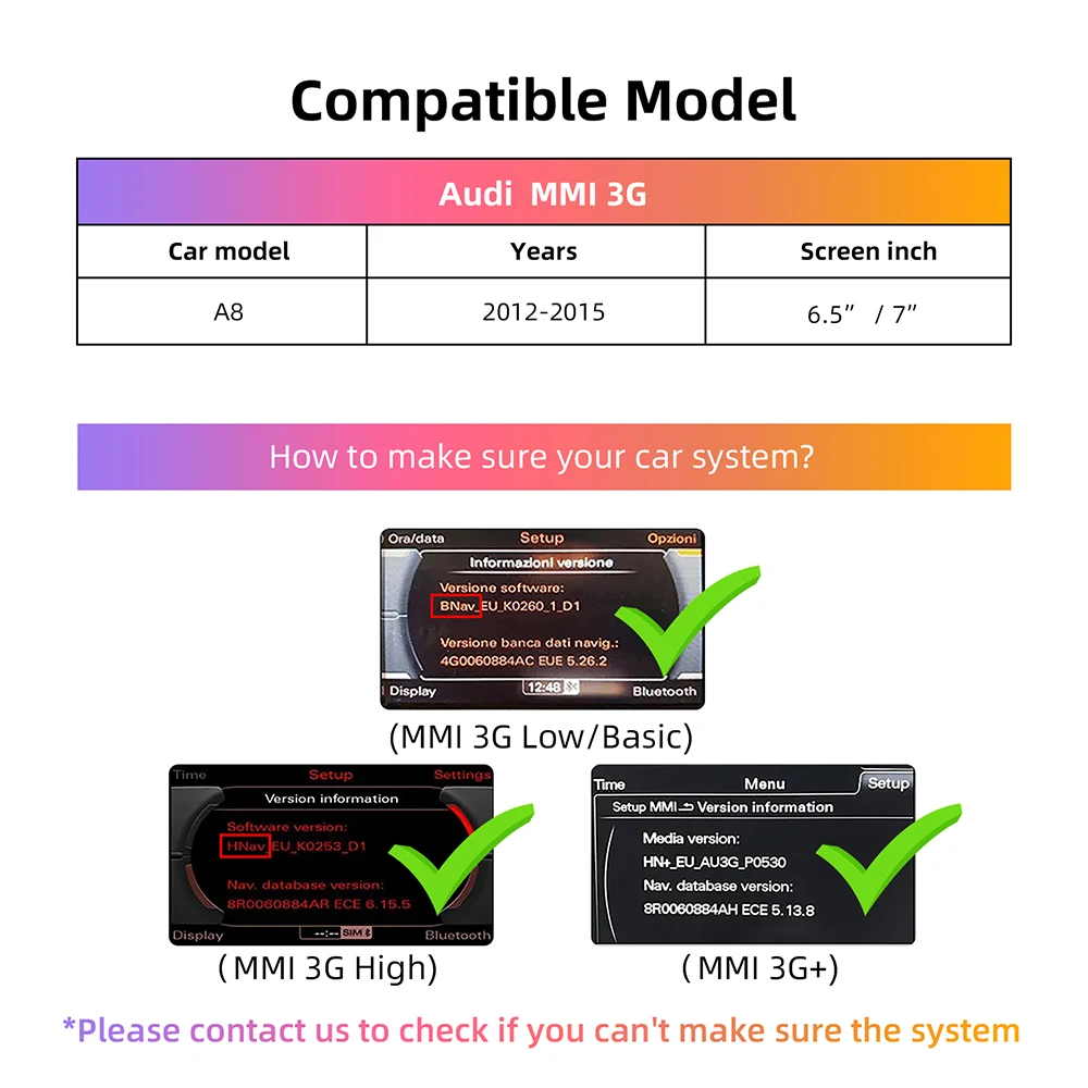 

Беспроводной CarPlay Android auto для Audi A8 2010-2017 6,5 "/7" экран MMI 3G с CarPlay и комплектом для модернизации Android...