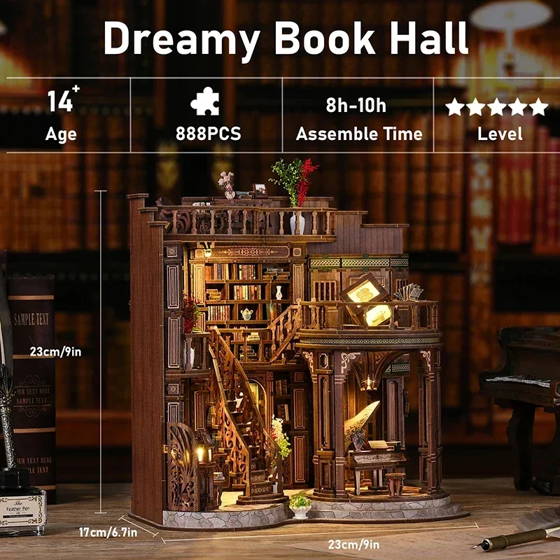 Фото Кукольные домики Casa Library: Деревянные миниатюрные наборы для сборки «Книжный зал мечты» с мебелью, подарки для друзей №1