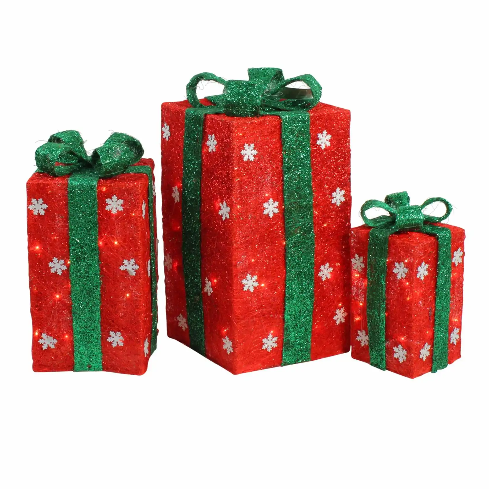 

Northlight набор из 3 подсвеченных высоких красных подарочных коробок с зеленым бантом, рождественские уличные украшения 18 дюймов