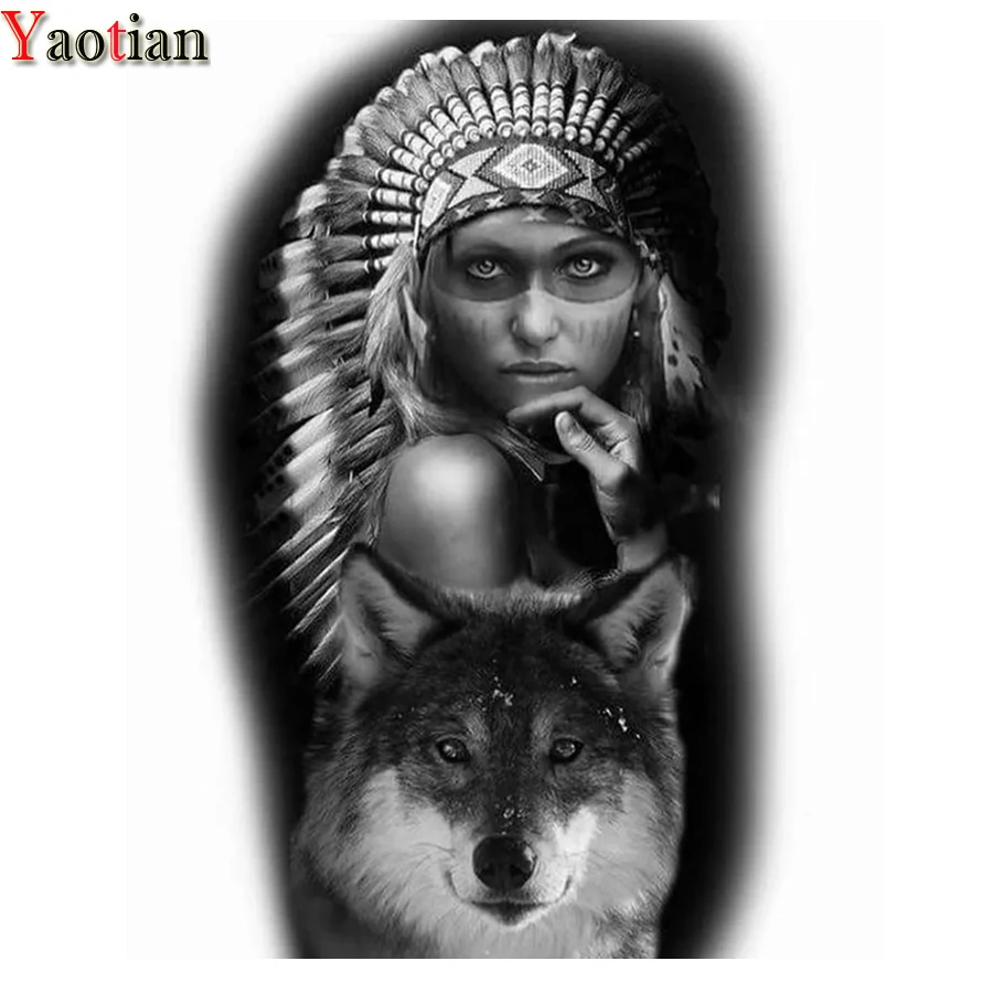 

5D Diamond Painting Indian Woman Wolf Animal Full Diamond Mosaic Embroidery Cross Stitch Rhinestone Picture Decor Stickers