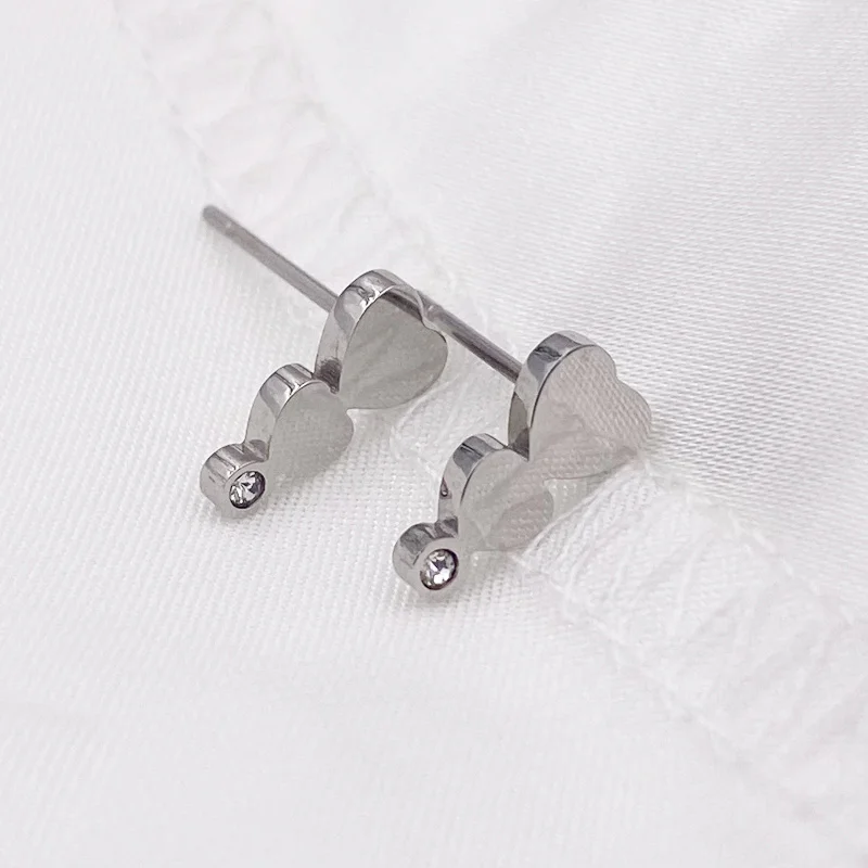 

Trendy Korean Exquisite Silver Rose Gold Color Stainless Steel Cute Heart Stud Earrings For Women Girl Rhinestone Jewelry Gifts