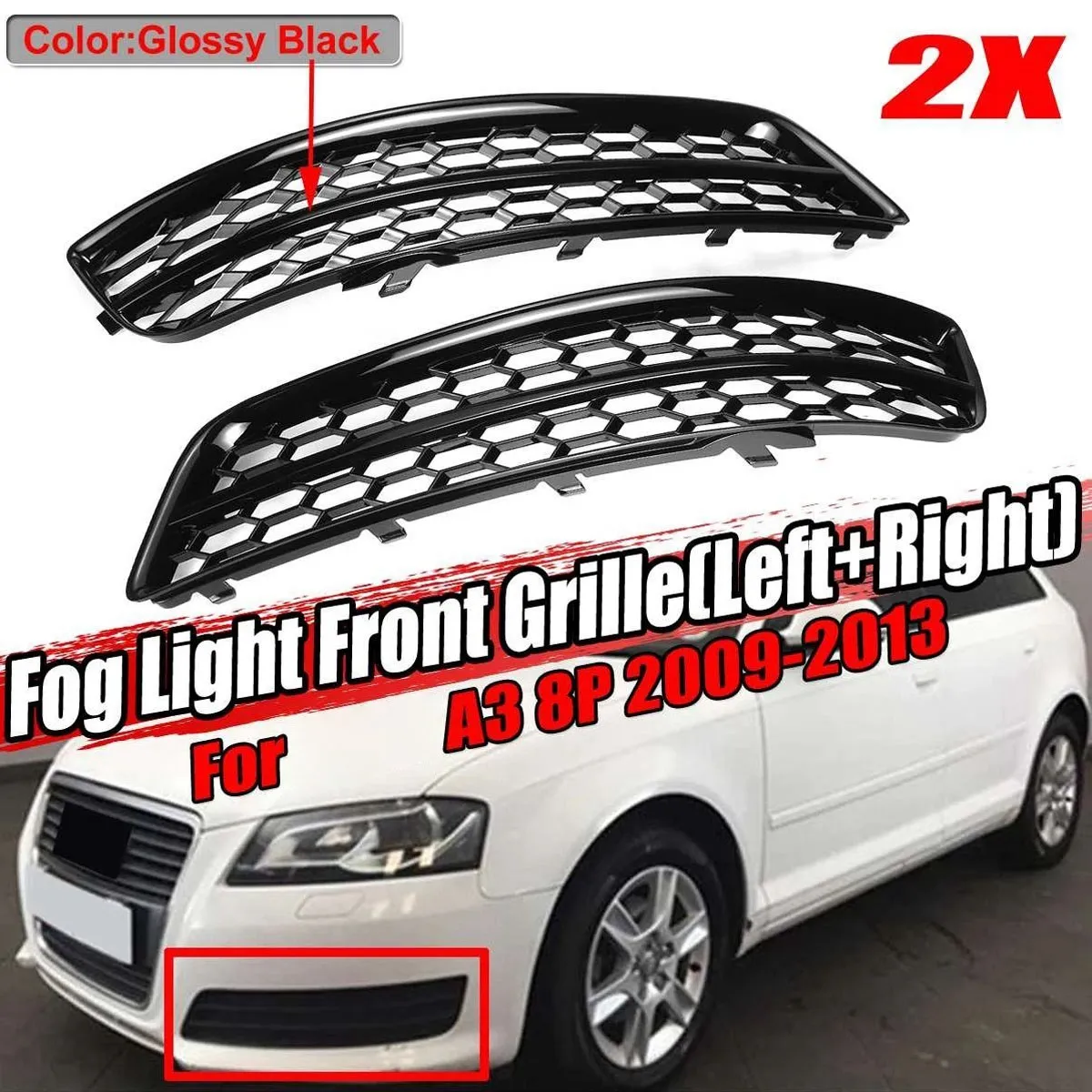 Черный Автомобильный противотуманный чехол с Сотами для Audi A3 8P 2009-2013 8P0807682J /