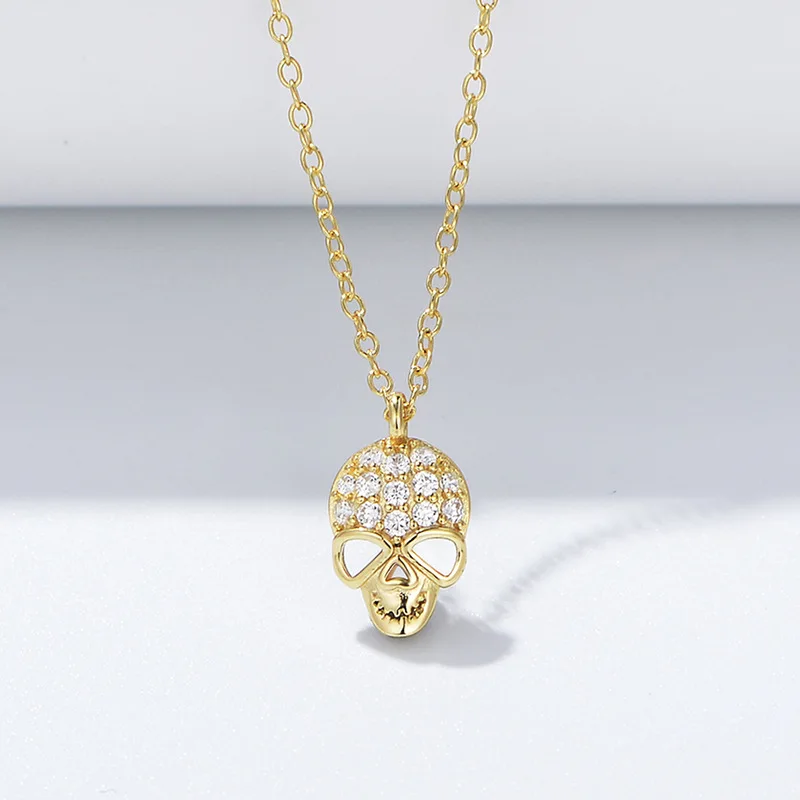 

S925 sterling silver diamond skull pendant necklace for women European hip hop personalized clavicle chain