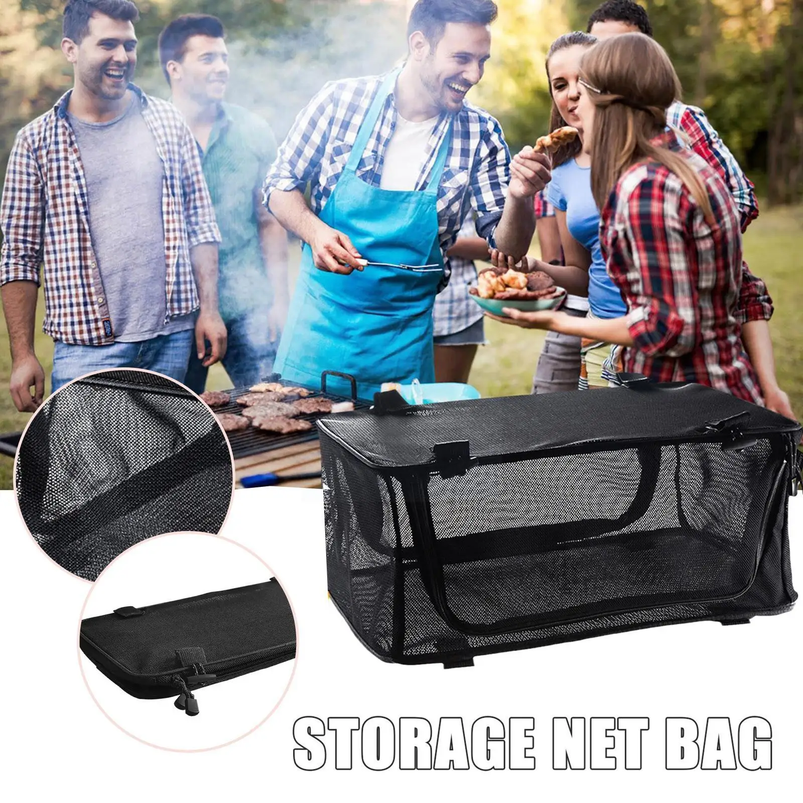 

Portable Folding Outdoor Tableware Storage Net Box Storage Folding Kitchen Bag Camping Outdoor BBQ Capacity Large O9K1