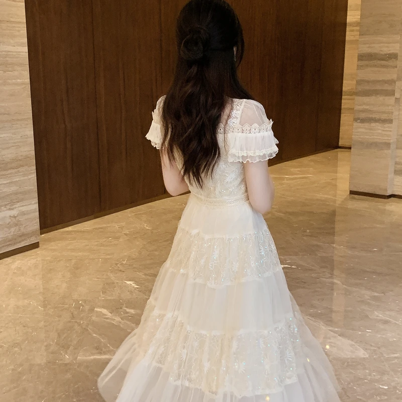 Женское Сетчатое платье-трапеция элегантное платье с кружевной вышивкой и