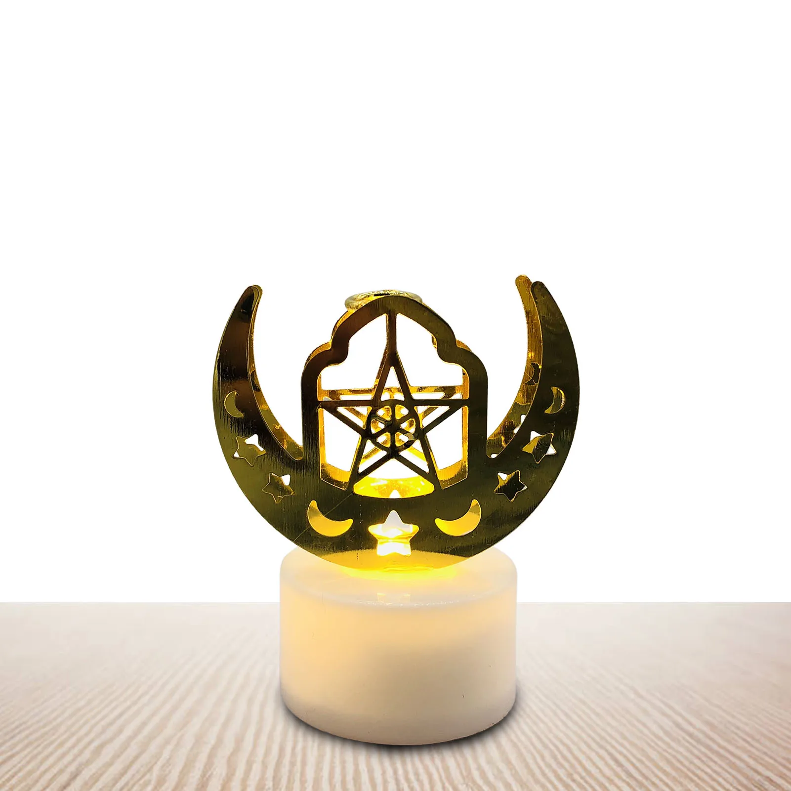 

Eid Crafts Candle Decor Ramadan Mubarak Lamp Ornaments Wooden Moon Star Decor Muslim Buildings Table Top Ornaments For Home Part