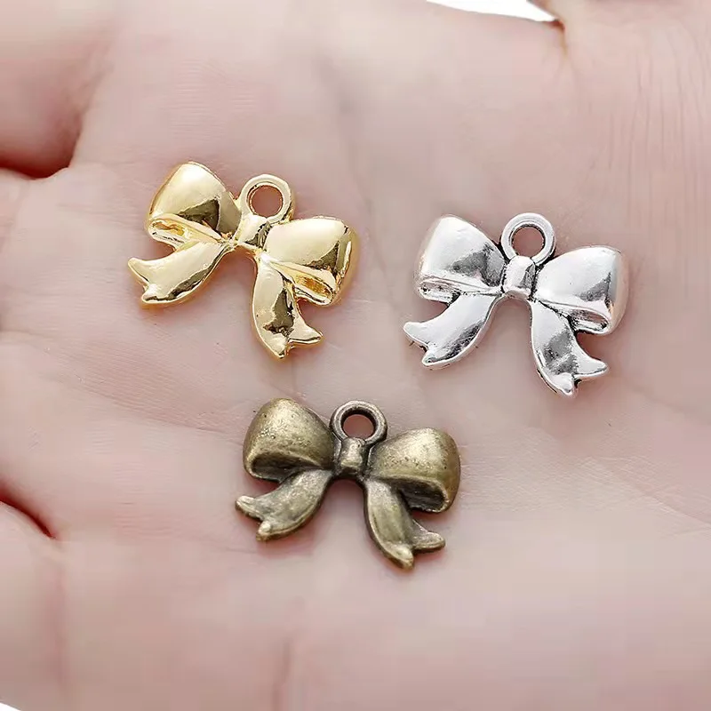 

Новинка, 12 шт./лот, 18x14 мм, античный посеребренный бант, сплав, подвеска для изготовления ювелирных изделий