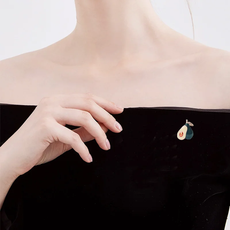 

Catone Cute Fruit Jacket Collar Pin Fashion Creative Rhinestone Avocado Brooch