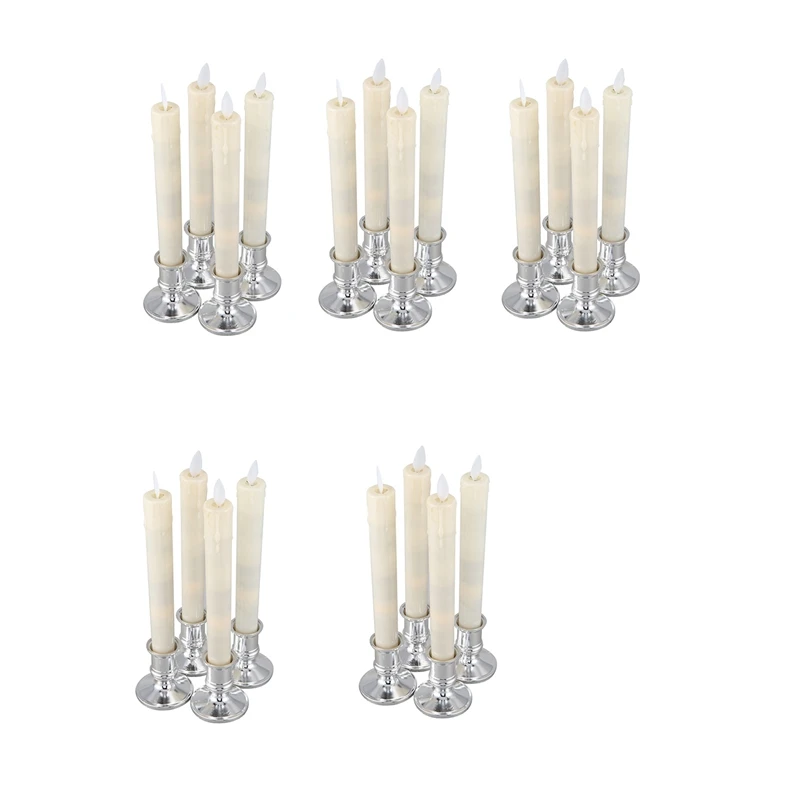 

20Pcs Electric Led Candle Flameless Battery Flickering Candle Light Candlelight Dinner Accessories With Gold Bases