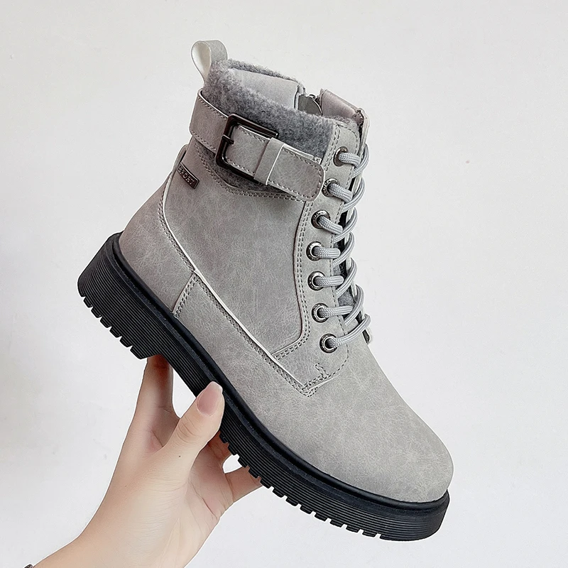 Women's Casual Boots Autumn and Winter New Low-heeled Thick-soled Boots Outdoor Fashion Lace-up Comfortable Women's Short Boots