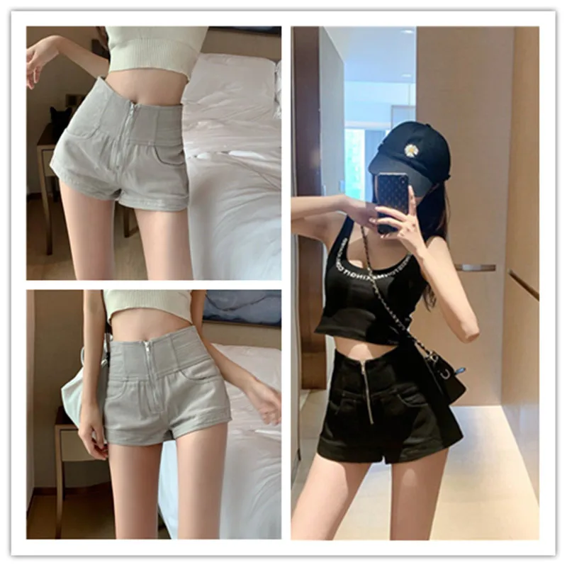 

Shorts Women Chic Simple Pure Teens High Waist Zipper Fly Korean Style Trendy Daily All-match Clothing New Leisure Skinny Denim