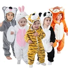 Фланелевые детские комбинезоны, кролик, хлопковые комбинезоны в виде животных для маленьких мальчиков и девочек, зимние пижамы в виде панды, Детские комплекты кигуруми, Одежда для новорожденных