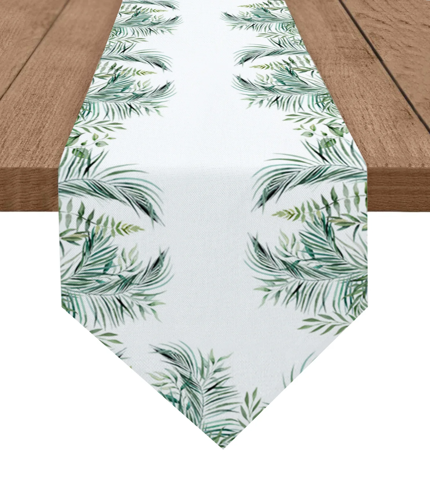 

Idyllic Tropical Plants Palm Leaves Table Runner Wedding Holiday Party Decoration Tablecloth Summer Kitchen Dining Table Runner