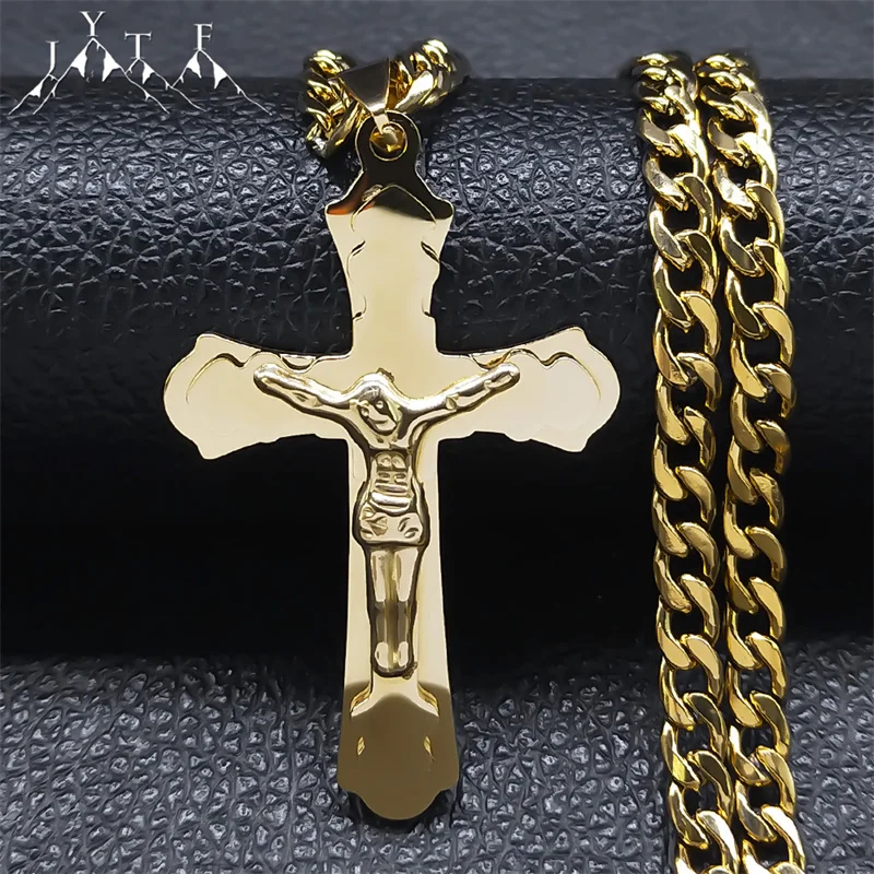 

Fashion Cross Necklace Stainless Steel Gold Color Chain for Men Punk Multilayer Crucifix Necklaces Jewelry cadenas para hombre