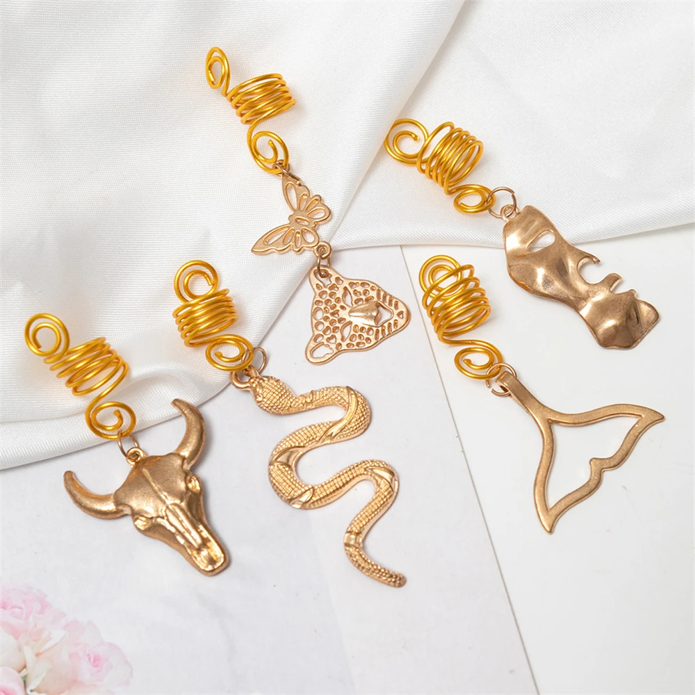 

5 pcs/set Hairpin for Women Girls Fashion Snake Wings Starfish Charms Spiral Hair Ring Clips Hair Braids Accessories Headdress