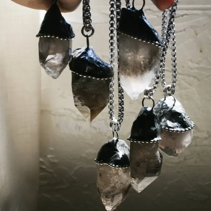 10 шт. массивное ожерелье из дымчатого кварца на посеребренной стальной цепочке в
