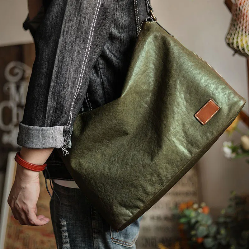 Simple casual high quality natural genuine leather men messenger bag outdoor daily work soft real cowhide youth shoulder bag