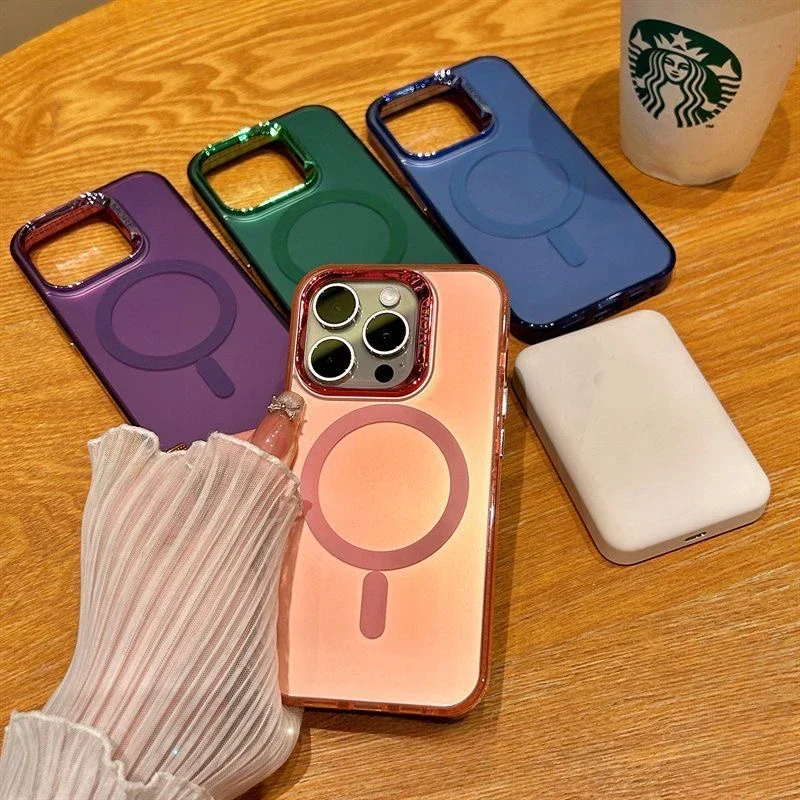Модный цветной серебряный магнитный матовый чехол для iPhone 15 13 11 14 12 Pro Max Plus