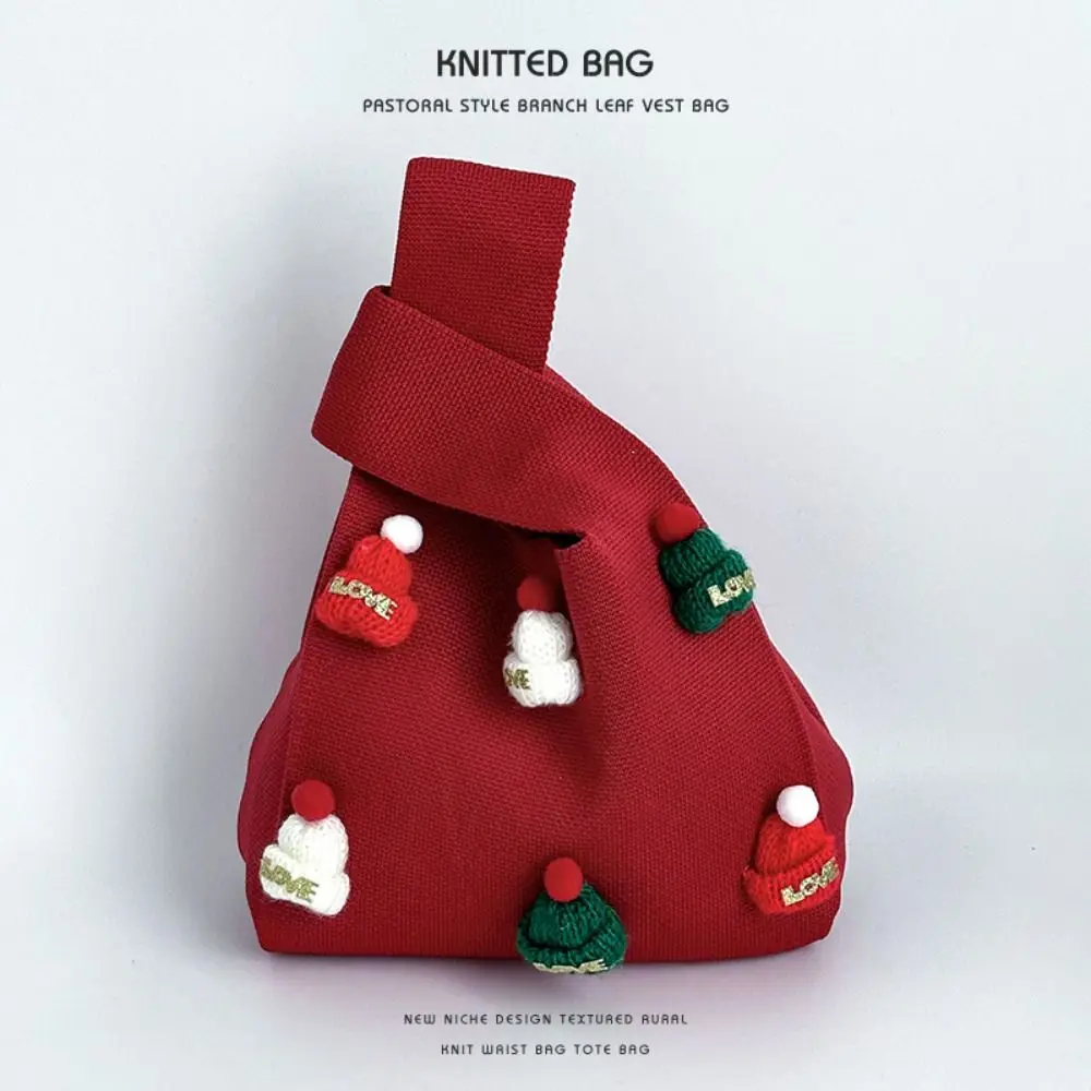 Модная рождественская шляпа с узлом на запястье шерстяная вязаная сумка принтом