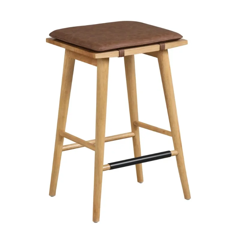 

Barker 27" Counter Height Backless Wood Barstool with Leather Removable Cushion for Kitchen, Chestnut Brown