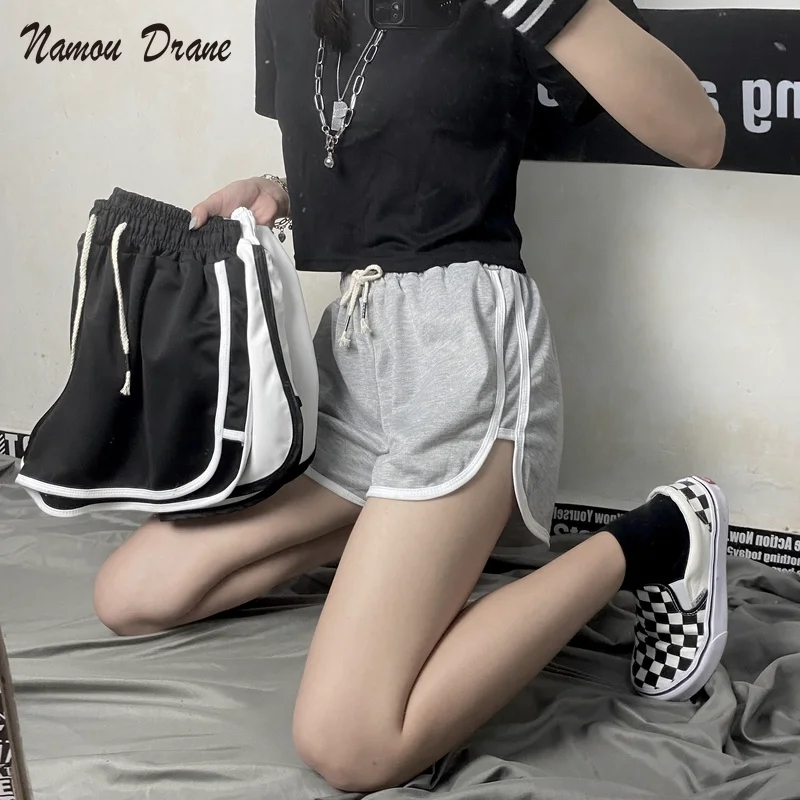 

Namou Drane Summer 2022 New Korean INS Black Versatile Wide Leg Short Pants Loose High Waist Sports Casual Pants Female Tide