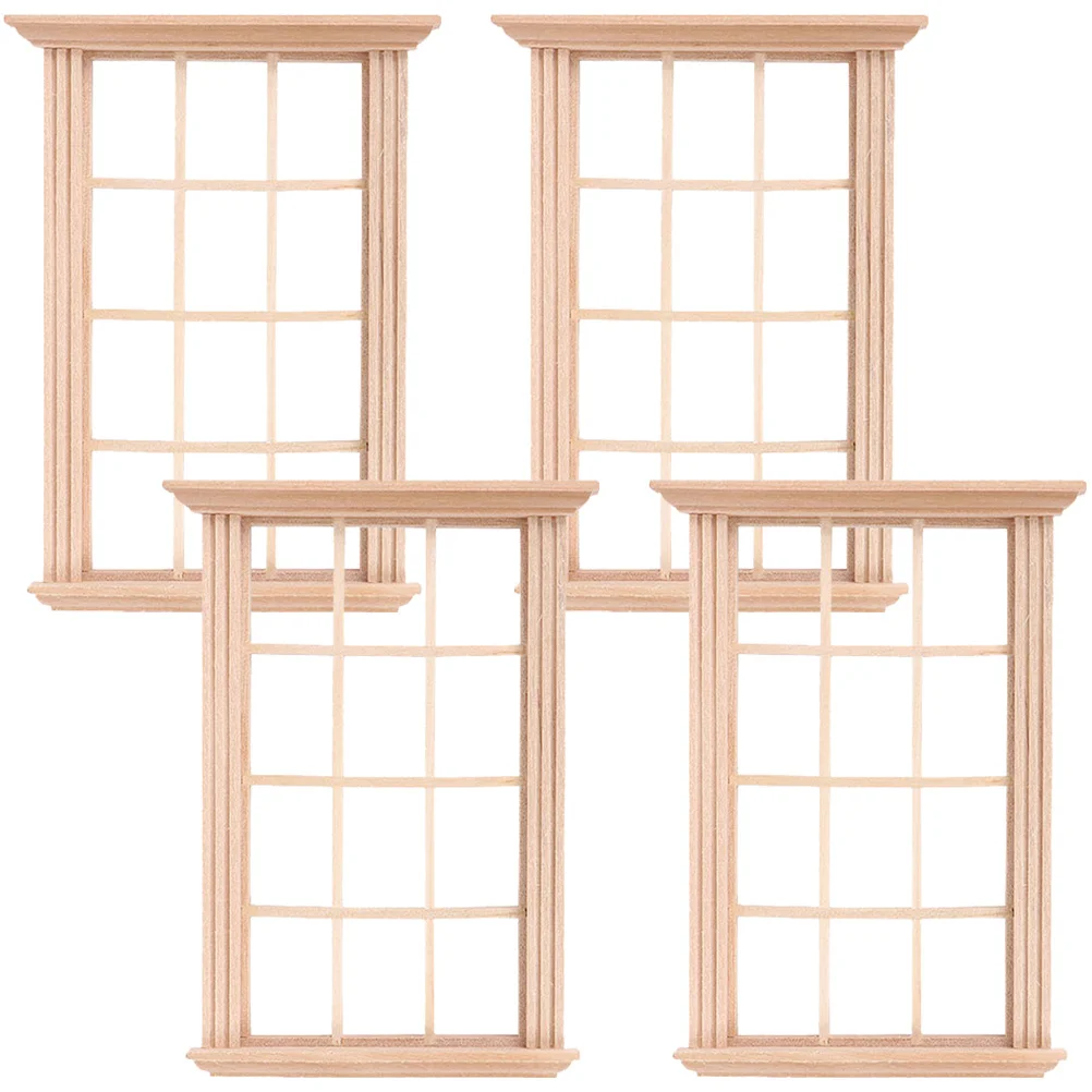 

4 Pcs Window Frame Model Wooden Baby Toy Blank Pretend Play Toys Miniature Things House Furniture DIY Toddler Uncolored