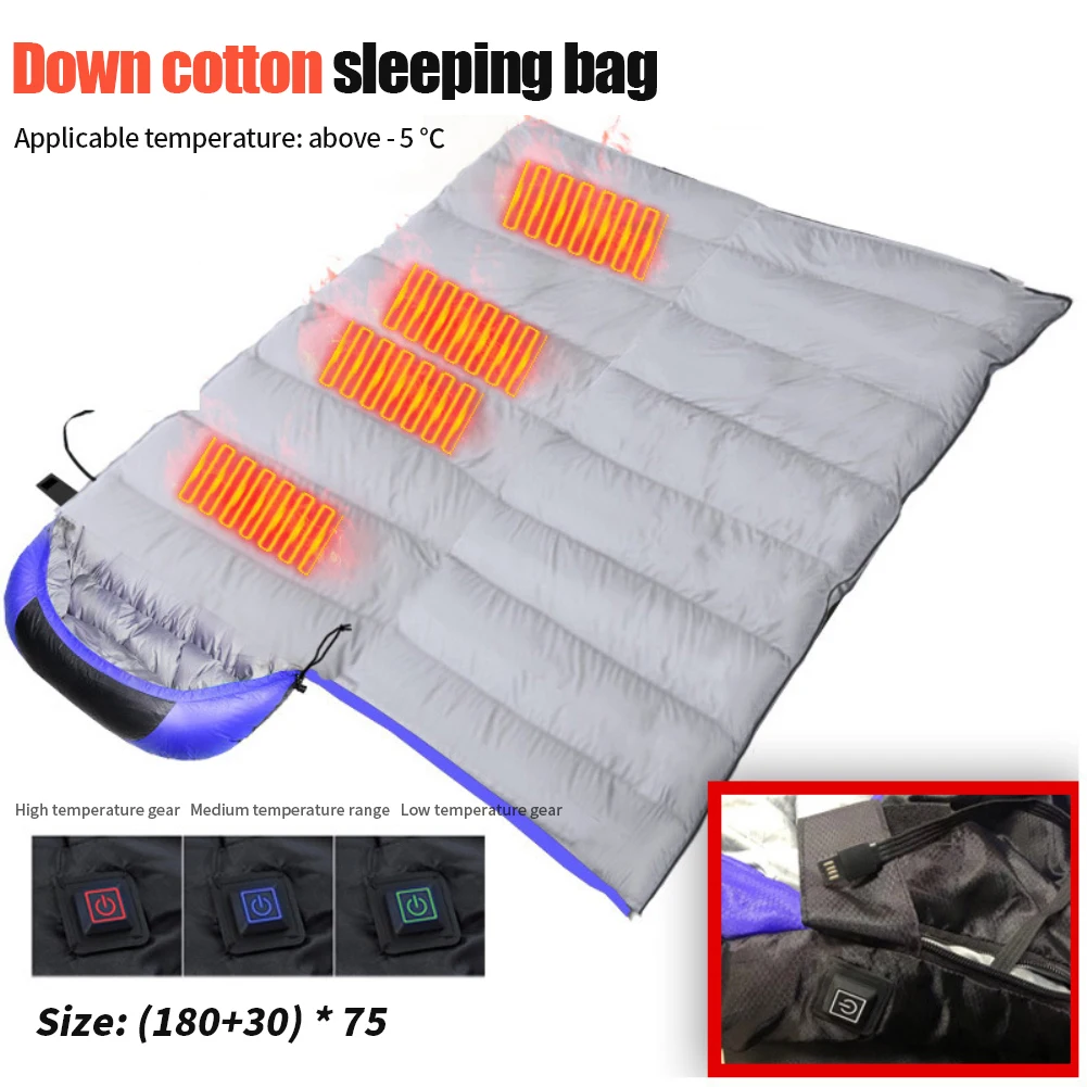 

Хлопковый спальный мешок Winer с подогревом, теплый односпальный мешок с USB-зарядкой для отдыха на открытом воздухе, походов, походов