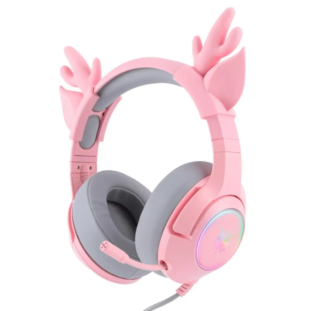 Detachable Gaming Headset Surround Earphones Rgb Led Light Ergonomic Flexible Mic For Pc Gamer 7.1 Surround Pink Ear Headphones