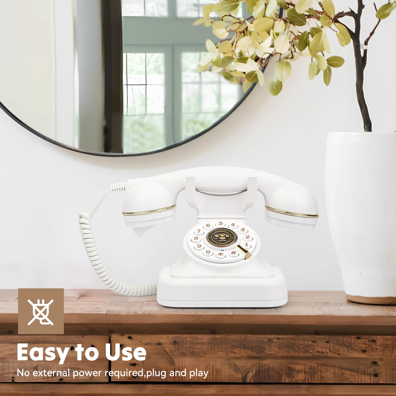 Стационарный телефон в стиле ретро с управлением звонком повторным набором