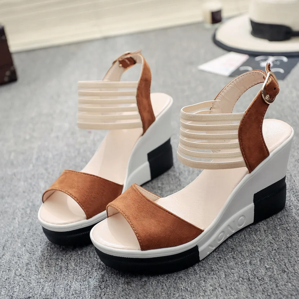 

2023 new Fashion Wedge Women Shoes Casual Belt Buckle High Heel Shoes Fish Mouth Sandals Luxury Sandal Women Buty Damskie