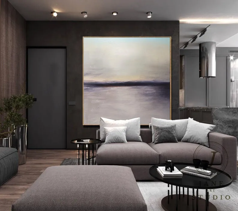 

Purple Landscape Abstract painting,Sky And Sea Canvas Painting,Gray Oil Painting,Contemporary decoration,Large Wall Sea Painting