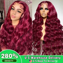 30 34Inch 280 Density 99J Burgundy Body Wave Wigs Glueless 13x4 Lace Frontal Human Hair Wigs For Women Wine Red Lace Closure Wig